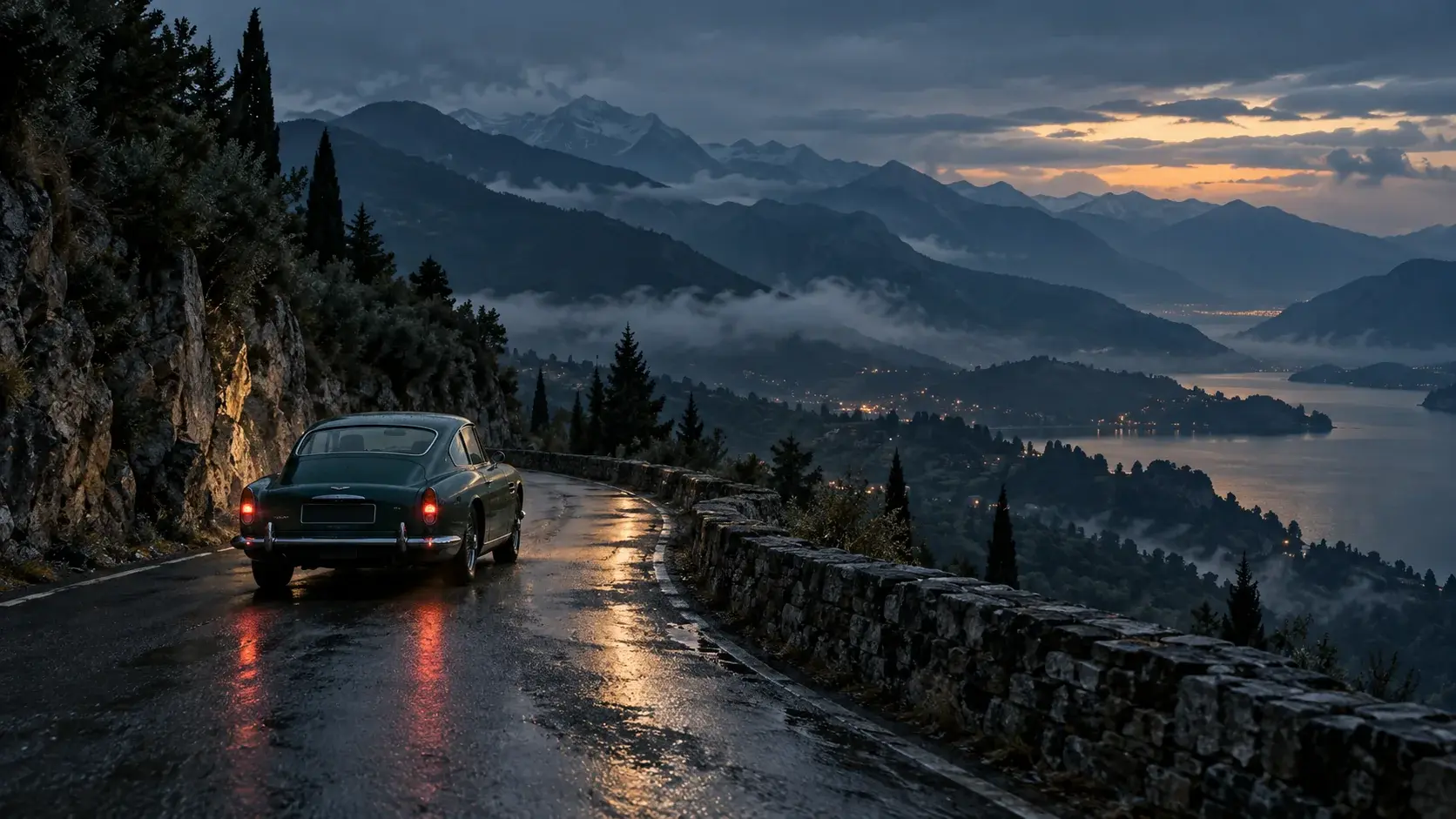The next scene is out there. A mountain road. Morning mist. A slow camera push-in.